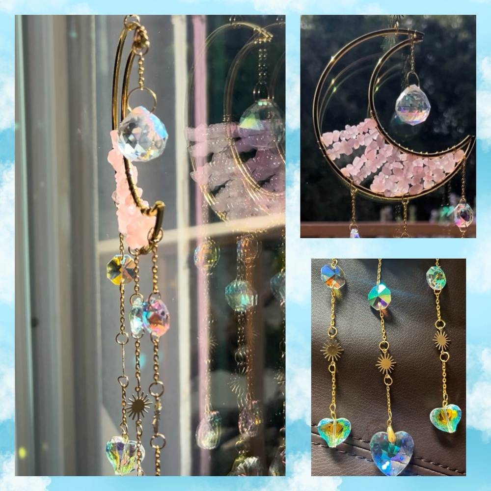 Authentic Rose Quartz Suncatcher Hand Crafted